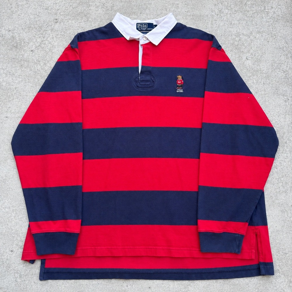 Polo Ralph Lauren Polo Bear Rugby Shirt XXL Red Navy Blue Striped Polo Sport